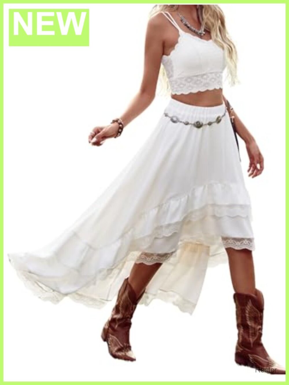 Women's Western Lace High-Low A-Line Skirt Cowgirl Country Concert